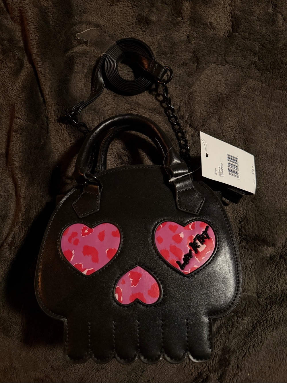 Betsey johnson Black Skull Crossbody Bag with Pink Heart Eyes